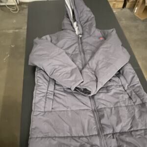 Women’s Gray Quilted Hooded Puffer Jacket Long Winter Coat with Zip Closure